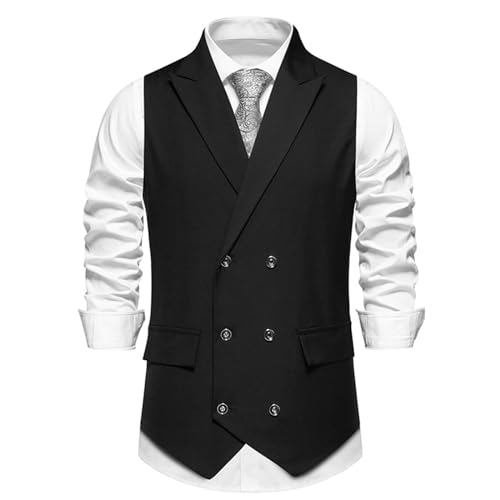 Herren Weste Zweireihig Anzugweste Western Herrenweste Solide doppelreihige Herren-Anzugsweste Ärmellose Business Slim fit V-Ausschnitt Ärmellose Formal Business Dress Vest von LinRim
