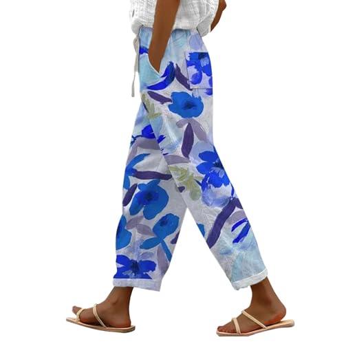 Leinenhose Damen Hose Sommer Musselin Leinen Hosen Stoffhose Freizeithose Gerade Geschnitten Strandhose Bequeme Causal Locker Palazzo Hose Sommerhose mit Taschen von LinRim