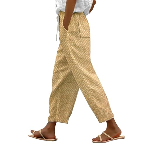 Leinenhose Damen Hose Sommer Musselin Leinen Hosen Stoffhose Freizeithose Gerade Geschnitten Strandhose Bequeme Causal Locker Palazzo Hose Sommerhose mit Taschen von LinRim