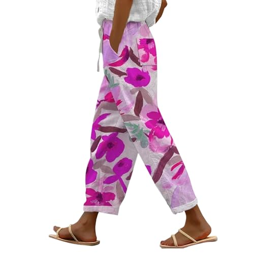 Leinenhose Damen Hose Sommer Musselin Leinen Hosen Stoffhose Freizeithose Gerade Geschnitten Strandhose Bequeme Causal Locker Palazzo Hose Sommerhose mit Taschen von LinRim