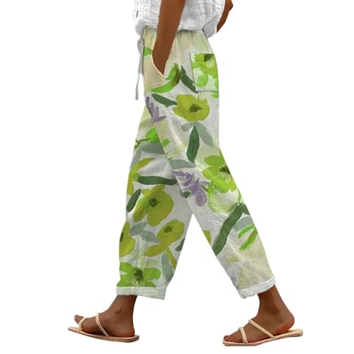 Leinenhose Damen Hose Sommer Musselin Leinen Hosen Stoffhose Freizeithose Gerade Geschnitten Strandhose Bequeme Causal Locker Palazzo Hose Sommerhose mit Taschen von LinRim