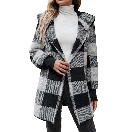 LinRim Beheizbare Hose Damen Plüschjacke mit Kapuze Up Button Cardigan Trendy Plaid Fuzzy Oberbekleidung Pro Hose Herren (Grey, M) von LinRim