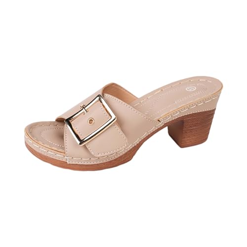LinRim Damen Clogs Holzschuhe Holz Pantoletten mit Absatz Sommer Sandalen Bunte Farben Pantoletten Damen Mit Absatz Plateau Sandaletten Peep Toe Sandalen Wedges Slippers Leder Slide Keilabsatz Pumps von LinRim