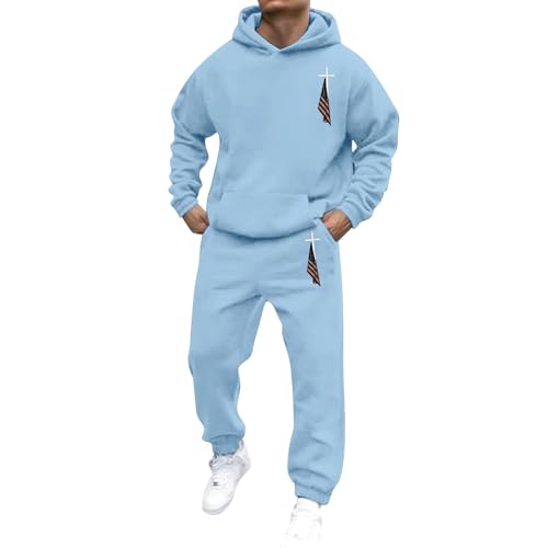 LinRim Jogginganzug Herren Trainingsanzug Hausanzug Männer Sportanzug Freizeitanzug Jogginghose + Sweatshirt Hoodie Herren Usa Flagge Druck Fleecefutter Sweatshirt Mit Kapuze Kapuzenpullover von LinRim