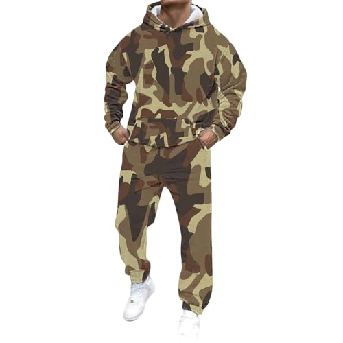 LinRim Real Trainingsanzug Loose 3D Camouflage Print Sweatshirt und Jogginghose Anzug Herren Jogginganzug Komplett (Camouflage, XL) von LinRim