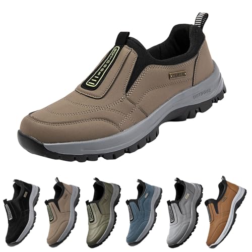 LinRim Slip On Sneaker Herren ohne schnürsenkel Turnschuhe rutschfest Sportschuhe Outdoor Walkingschuhe Atmungsaktive rutschfeste Wanderschuhe,wasserdichte Herren Halbschuhe Orthopädische Schuhe,EU45 von LinRim