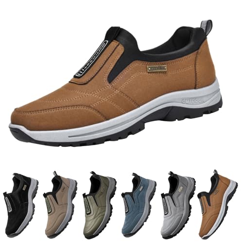 LinRim Slip On Sneaker Herren ohne schnürsenkel Turnschuhe rutschfest Sportschuhe Outdoor Walkingschuhe Atmungsaktive rutschfeste Wanderschuhe,wasserdichte Herren Halbschuhe Orthopädische Schuhe,EU45 von LinRim