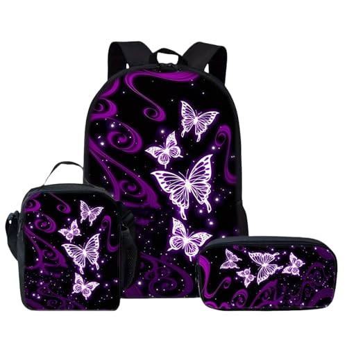 LinRim wasserdichte Rucksäcke Schwarz Schultasche Schüler Baby Dreiteiliges Set Rucksack Essenstasche Federmäppchen Modisch Vielseitig Tragbar Süß Rucksäcke Für Damen Sportlich (Purple, 45) von LinRim