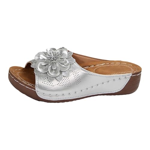 Pantoletten Damen Hausschuhe Frauen Pantoffeln Keilabsatz Vintage Sommerschuhe mit Fussbett Sandaletten Bequem Römer Boho Sandalen Bequeme Strandsandalen Elegant Freizeitschuhe von LinRim