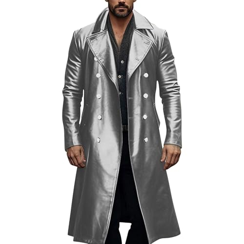 Trenchcoat Herren Lang Mantel Herren Ledermantel Kunstleder Lederjacke Gothic Mittelalter Relaxed Fit Zweireihiger Gothic Kunstleder Steampunk Mantel Lässige Oberbekleidung von LinRim