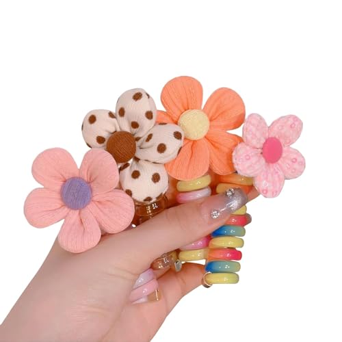 Colorful Telephone Wire Hair Bands for Kids,Spiral Hair Ties Phone Cord,Bowknot Braided Telephone Wire Hair Bands,Elastic Ponytail Headwear Coil Hair Ties Holder Accessories for Women Girls (4Pcs) von LinZong