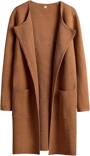 Lapel Classy Coatigan, Women's Open Front Knit Cardigan Long Sleeve Lapel Casual Solid Sweater Jacket Coats with Pockets. (3XL, Brown) von LinZong