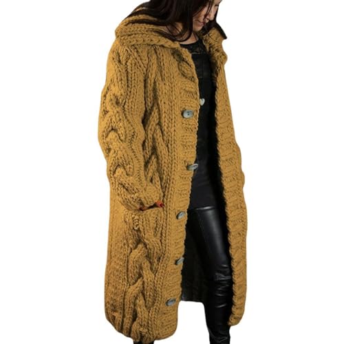 LinZong 2023 Knitted Thick-Line Jumper Coat,Women's Long Cardigan Coats,Winter Warm Open Front Button Sweaters with Pockets (DE/NL/SE/PL, Alphanumerisch, L, Regular, Regular, Brown) von LinZong