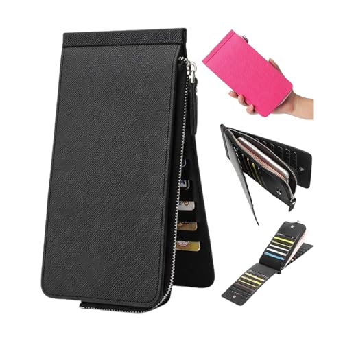 LinZong Multifunctional Long Wallet Slim Durable Extensible Wallet 26 Cards Slots,Women Zipper Pocket Leather Bifold Purse (Black) von LinZong