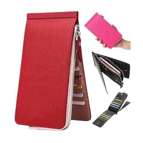 LinZong Multifunctional Long Wallet Slim Durable Extensible Wallet 26 Cards Slots,Women Zipper Pocket Leather Bifold Purse (Red) von LinZong