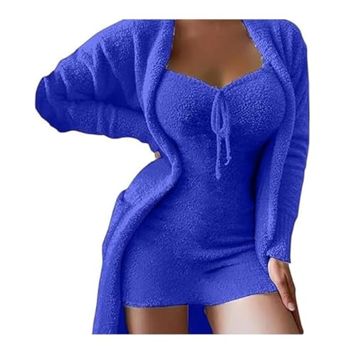 LinZong Plush Casual Dress Set 2-Pieces，Casual Dream Dress Set，Sexy Pajamas for Women Sets with Pockets (DE/NL/SE/PL, Alphanumerisch, 3XL, Regular, Regular, Blue) von LinZong