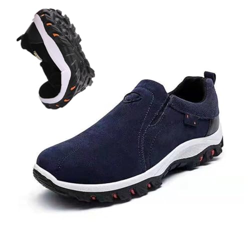 Men's Arch Support Slip-on Canvas Loafers,Outdoor Casual Non Slip Orthopedic Sneakers Flats Walking Boat Shoes. (Blue, Erwachsene, Herren, 49, Numerisch, EU Schuhgrößensystem, Breit) von LinZong