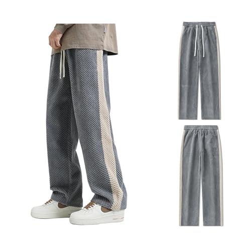 Men's Corduroy Jogging Pants,Casual Straight Drawstring Sweatpants,Loose Comfy Elastic Waisted Trousers,Streetwear Pant (Grey, L) von LinZong