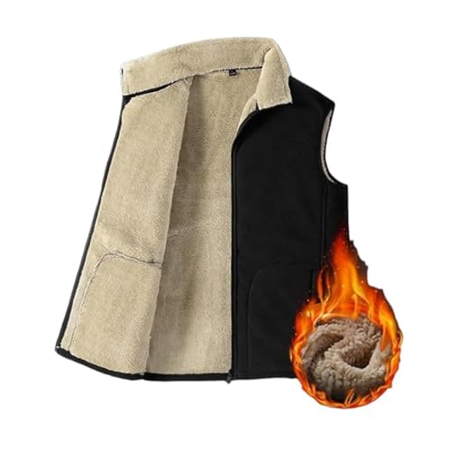 Men's Lambswool Vest Zipper Sleeveless Jacket,Autumn Winter Fleece Lined Stand-Up Vest,Warm Windproof Vest With Pocket (Black, 2XL) von LinZong