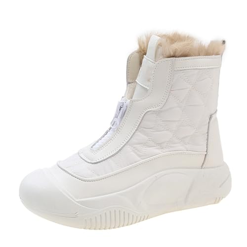 Padded Boots Made from Thickened Leather,Winter Women's High Top Warm Thick Soled Snow Boots with Front Zipper (White, Erwachsene, Damen, 37, Numerisch, EU Schuhgrößensystem, M) von LinZong