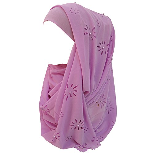 Lina & Lily Chiffon Hijab Kopftuch Schal mit Blumen und Perlen für muslimische Frauen (Lavendel) von Lina & Lily