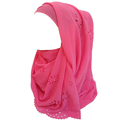 Lina & Lily Chiffon Hijab Kopftuch Schal mit Blumen und Perlen für muslimische Frauen (Rosa) von Lina & Lily