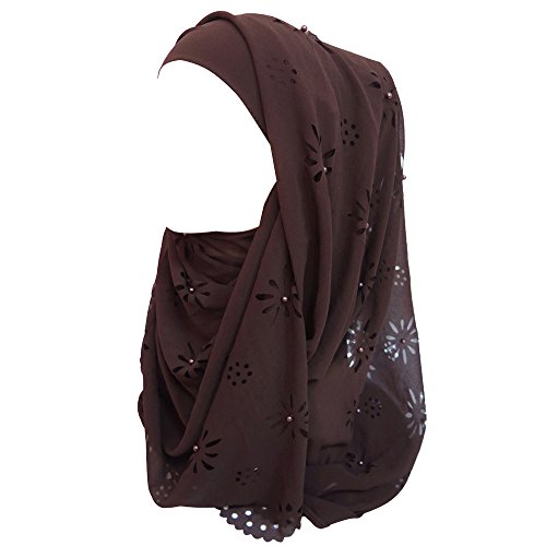 Lina & Lily Chiffon Hijab Kopftuch Schal mit Blumen und Perlen für muslimische Frauen (Schokolade) von Lina & Lily