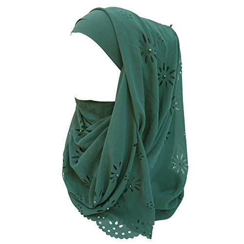 Lina & Lily Chiffon Hijab Kopftuch Schal mit Blumen und Perlen für muslimische Frauen (Teal) von Lina & Lily