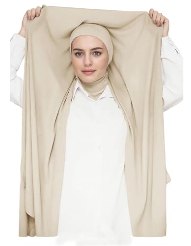 Lina & Lily Chiffon Instant Hijab Kopftuch mit Jersey Ninja Unterkappe für Muslimische Frauen (Beige) von Lina & Lily