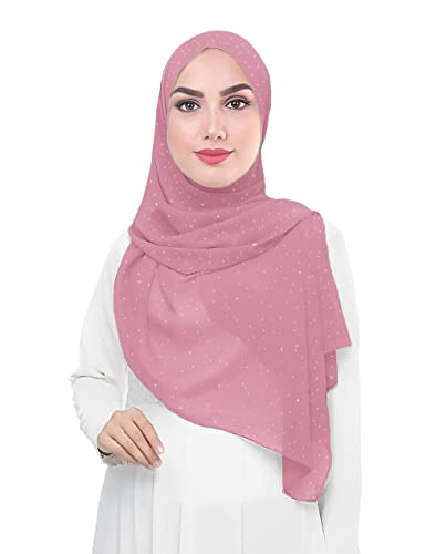 Lina & Lily Damen Hijab Kopftuch Schal mit Glitzer aus Premium Chiffon (Dusty Rose) von Lina & Lily