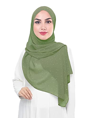 Lina & Lily Damen Hijab Kopftuch Schal mit Glitzer aus Premium Chiffon (Helloliv) von Lina & Lily