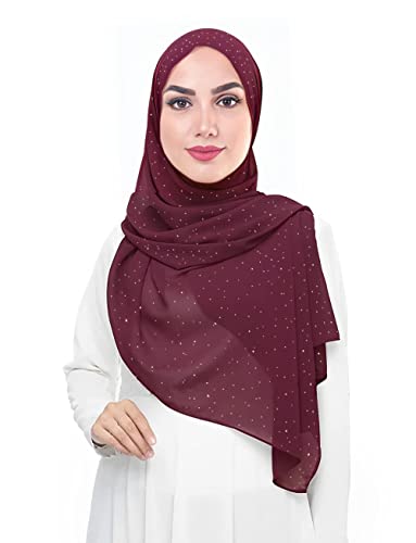 Lina & Lily Damen Hijab Kopftuch Schal mit Glitzer aus Premium Chiffon (Kastanienbraun) von Lina & Lily