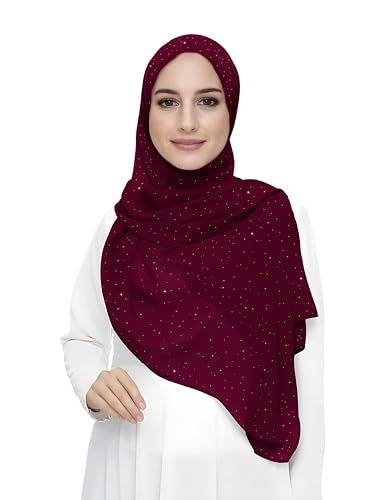 Damen Hijab Kopftuch Schal mit Glitzer aus Premium Chiffon (Kastanienbraun) von Lina & Lily