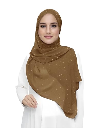 Damen Hijab Kopftuch Schal mit Glitzer aus Premium Chiffon (Mokkabraun) von Lina & Lily