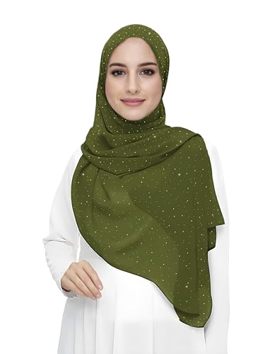 Damen Hijab Kopftuch Schal mit Glitzer aus Premium Chiffon (Olivgrün) von Lina & Lily