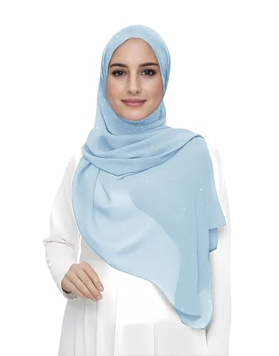 Lina & Lily Damen Hijab Kopftuch Schal mit Glitzer aus Premium Chiffon (Pastellblau) von Lina & Lily