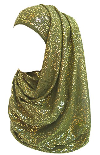 Lina & Lily Damen Hijab Muslimische Kopftuch Schal Turban mit Gold Glitzert Funkeln (Armeegrün) von Lina & Lily