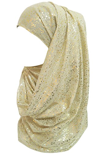 Lina & Lily Damen Hijab Muslimische Kopftuch Schal Turban mit Gold Glitzert Funkeln (Beige) von Lina & Lily