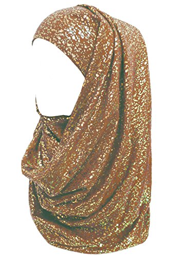 Lina & Lily Damen Hijab Muslimische Kopftuch Schal Turban mit Gold Glitzert Funkeln (Braun) von Lina & Lily