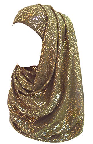 Lina & Lily Damen Hijab Muslimische Kopftuch Schal Turban mit Gold Glitzert Funkeln (Dunkel khaki) von Lina & Lily