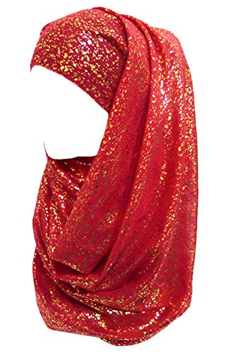 Lina & Lily Damen Hijab Muslimische Kopftuch Schal Turban mit Gold Glitzert Funkeln (Rot) von Lina & Lily