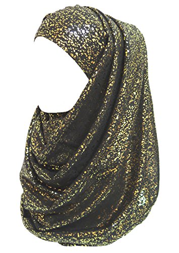 Lina & Lily Damen Hijab Muslimische Kopftuch Schal Turban mit Gold Glitzert Funkeln (Schwarz) von Lina & Lily