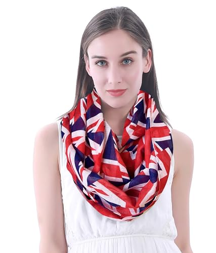 Lina & Lily Damen Loop Schal Halstuch mit Flaggen (Union Jack, Blau Rot Weiß) von Lina & Lily