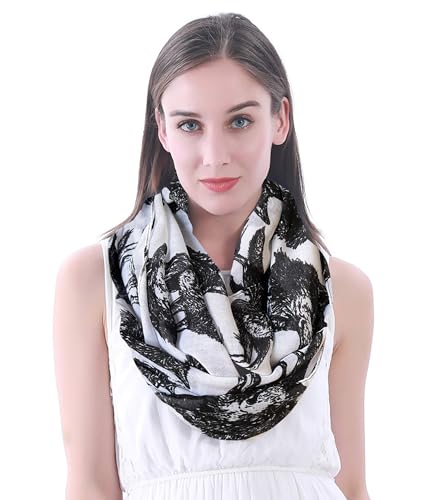 Lina & Lily Damen Loop Schal Halstuch mit Wolf-Print (Weiß & Schwarz) von Lina & Lily