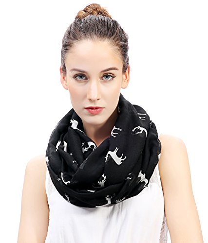 Lina & Lily Damen Loop Schal Rundschal Schlauchschal Hirsch Muster (Schwarz) von Lina & Lily