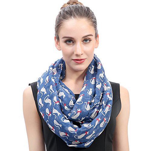 Lina & Lily Damen Loop Schal mit Katzen-Motiv (Blau) von Lina & Lily