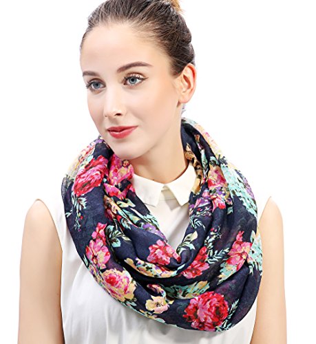 Lina & Lily Damen Loop Schal Rundschal Schlauchschal Schmetterling (Marineblau mit Blumen- und Schmetterlings-Design) von Lina & Lily