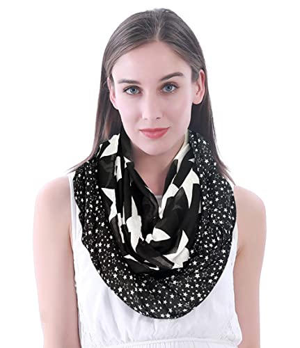 Lina & Lily Damen Loop Schal Schlauchschal mit Stern-Print, Leichter Stoff für Winter Herbst Frühling Sommer (Schwarz) von Lina & Lily