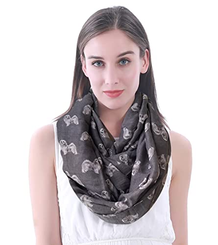 Lina & Lily Damen Loop Schal Tuch Schlauchschal Rundschal mit Hundemotiv - Havaneser (Grau) von Lina & Lily
