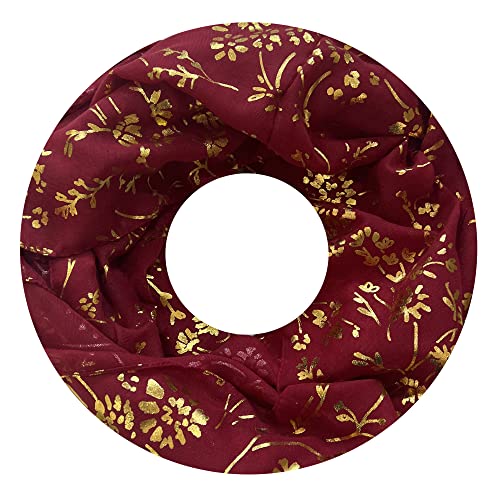 Lina & Lily Damen Loop Schal mit Goldenen Blumen (Rot) von Lina & Lily